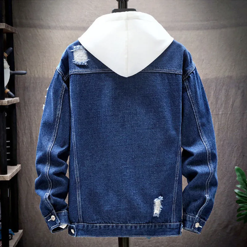 Spring and Autumn New Fashion Casual Korean Men's Ripped Denim Jacket Men's Washed Solid Color Denim Jacket