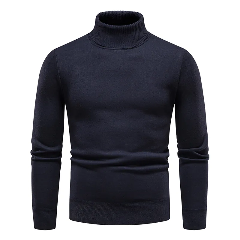 Autumn Sweater men's fleece-lined round neck turtleneck slim pullover sweater solid color long sleeve sweater undershirt