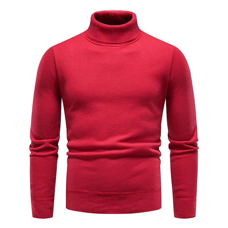 Autumn Sweater men's fleece-lined round neck turtleneck slim pullover sweater solid color long sleeve sweater undershirt