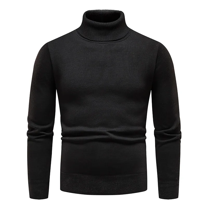Autumn Sweater men's fleece-lined round neck turtleneck slim pullover sweater solid color long sleeve sweater undershirt