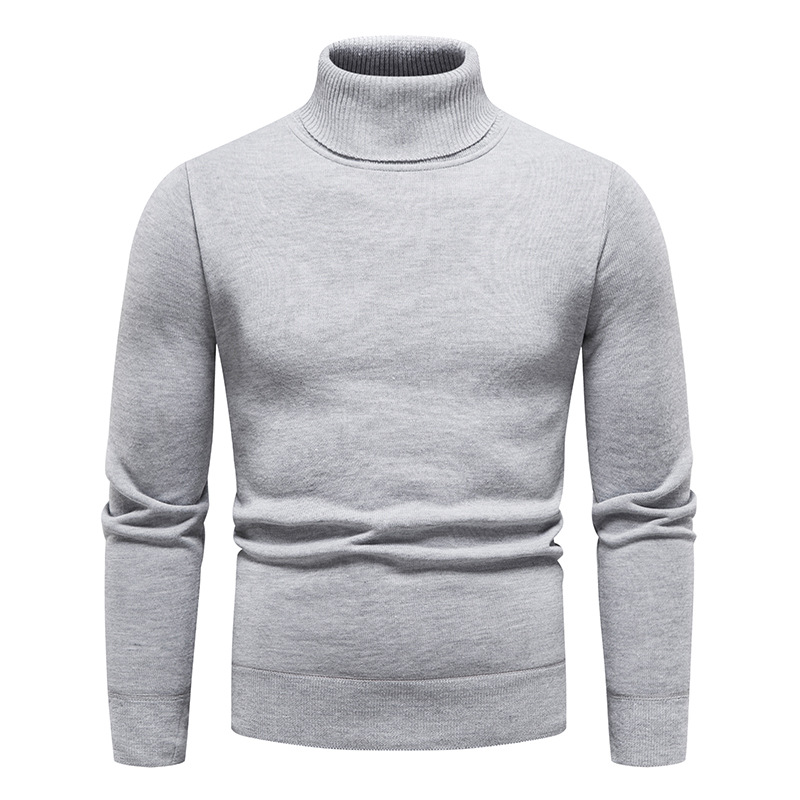 Autumn Sweater men's fleece-lined round neck turtleneck slim pullover sweater solid color long sleeve sweater undershirt