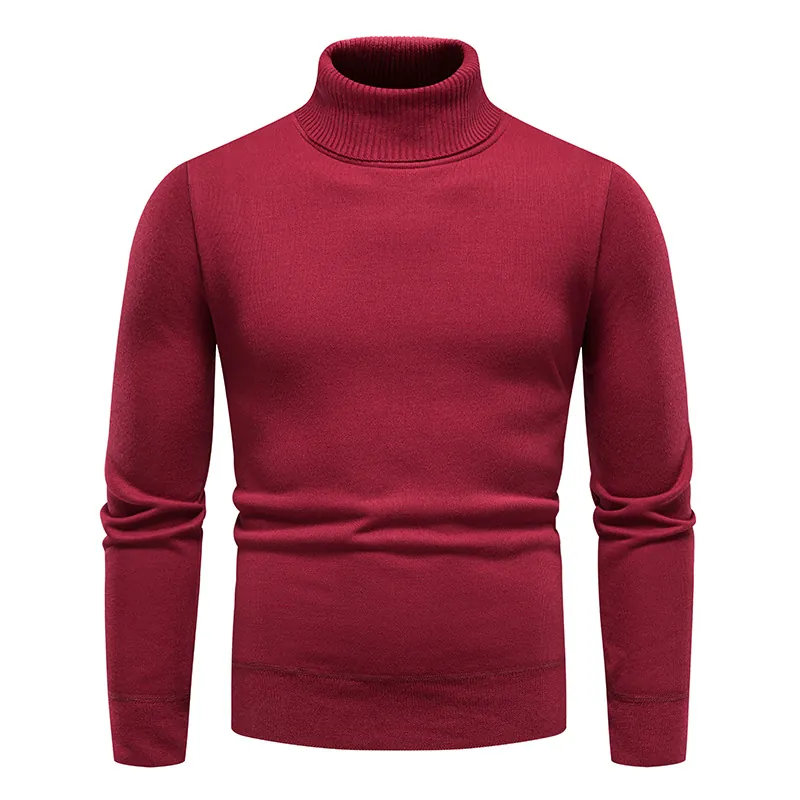 Autumn Sweater men's fleece-lined round neck turtleneck slim pullover sweater solid color long sleeve sweater undershirt