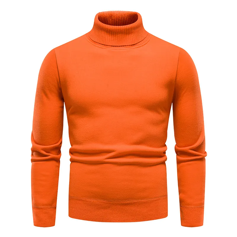 Autumn Sweater men's fleece-lined round neck turtleneck slim pullover sweater solid color long sleeve sweater undershirt