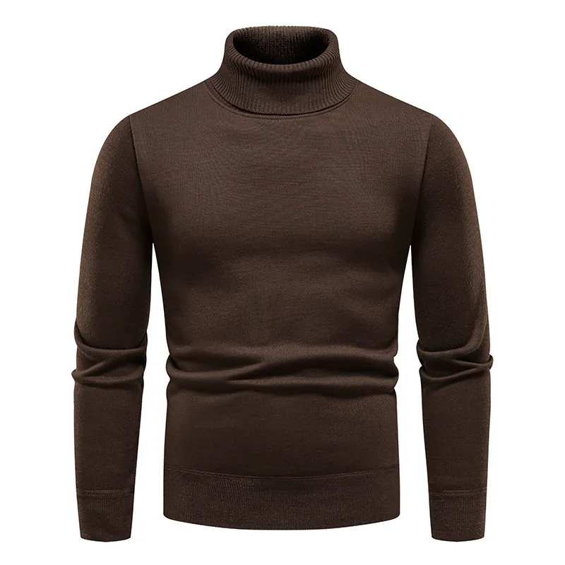 Autumn Sweater men's fleece-lined round neck turtleneck slim pullover sweater solid color long sleeve sweater undershirt