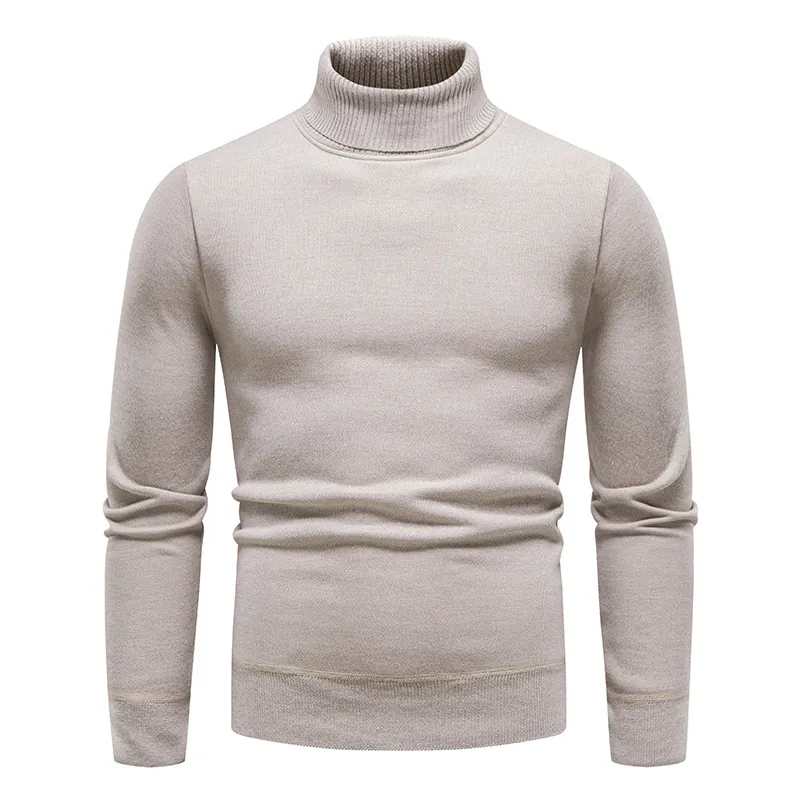 Autumn Sweater men's fleece-lined round neck turtleneck slim pullover sweater solid color long sleeve sweater undershirt