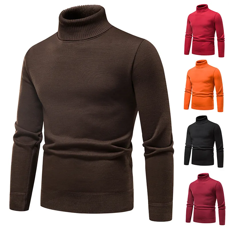 Autumn Sweater men's fleece-lined round neck turtleneck slim pullover sweater solid color long sleeve sweater undershirt