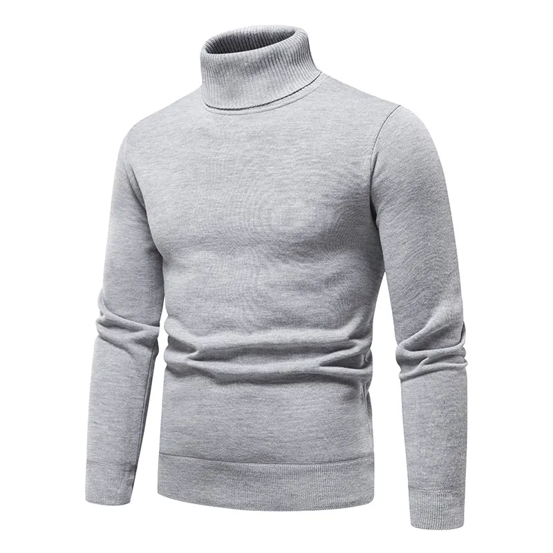 Autumn Sweater men's fleece-lined round neck turtleneck slim pullover sweater solid color long sleeve sweater undershirt