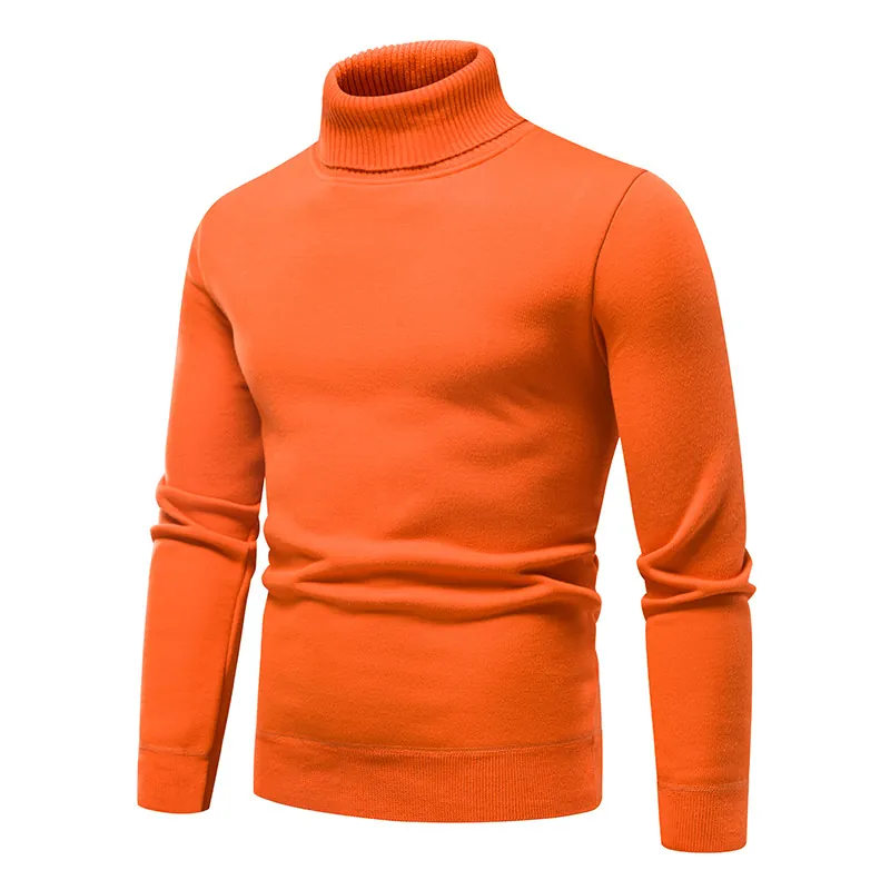 Autumn Sweater men's fleece-lined round neck turtleneck slim pullover sweater solid color long sleeve sweater undershirt