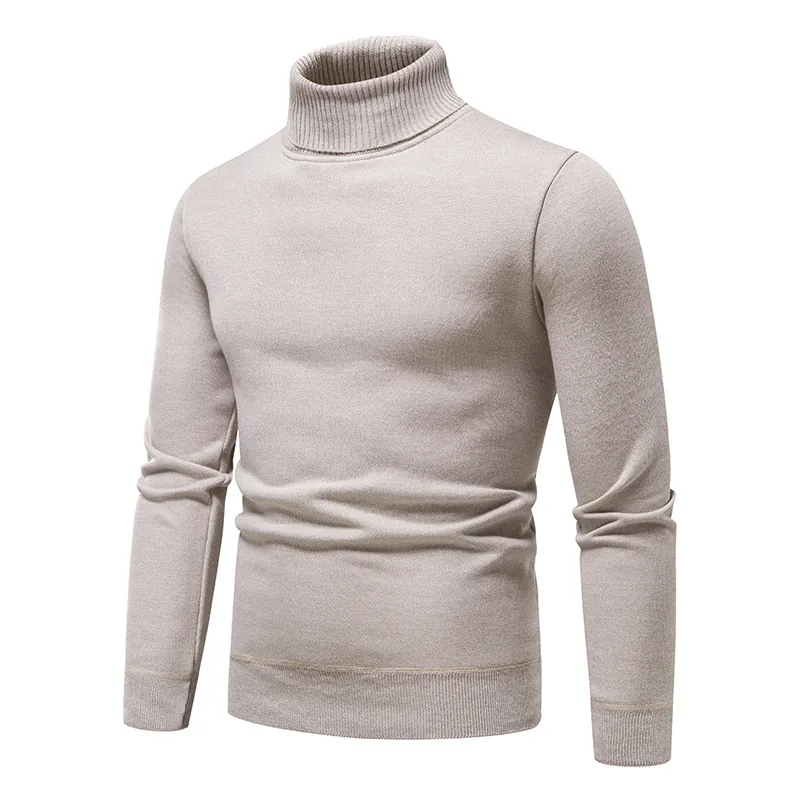 Autumn Sweater men's fleece-lined round neck turtleneck slim pullover sweater solid color long sleeve sweater undershirt