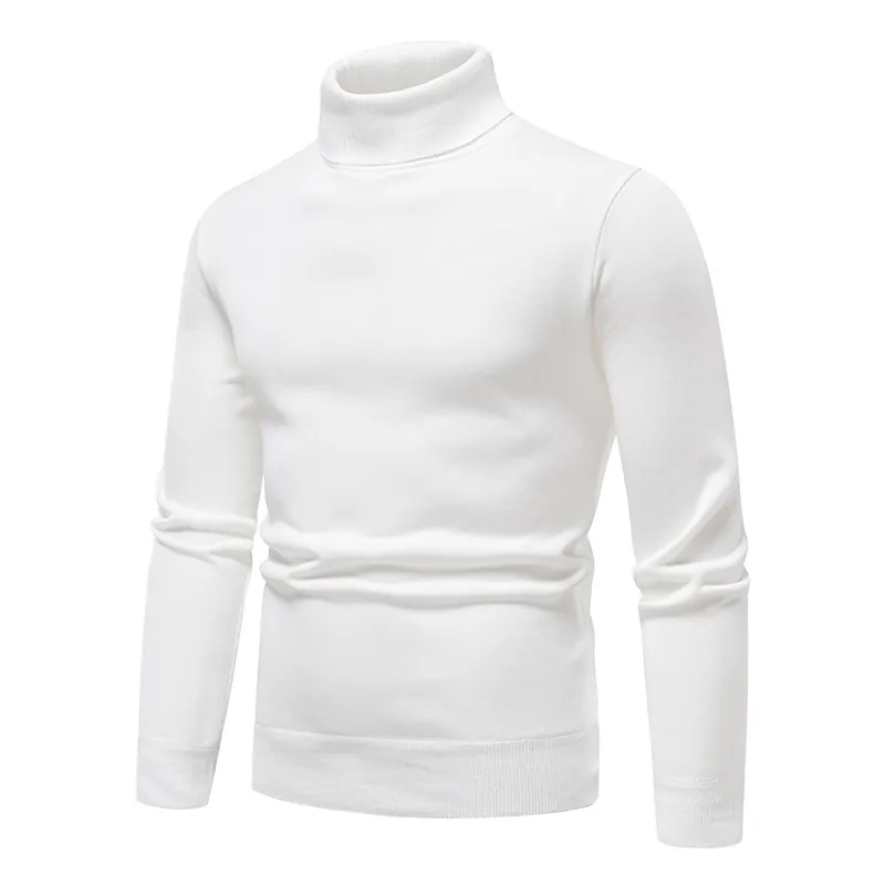Autumn Sweater men's fleece-lined round neck turtleneck slim pullover sweater solid color long sleeve sweater undershirt