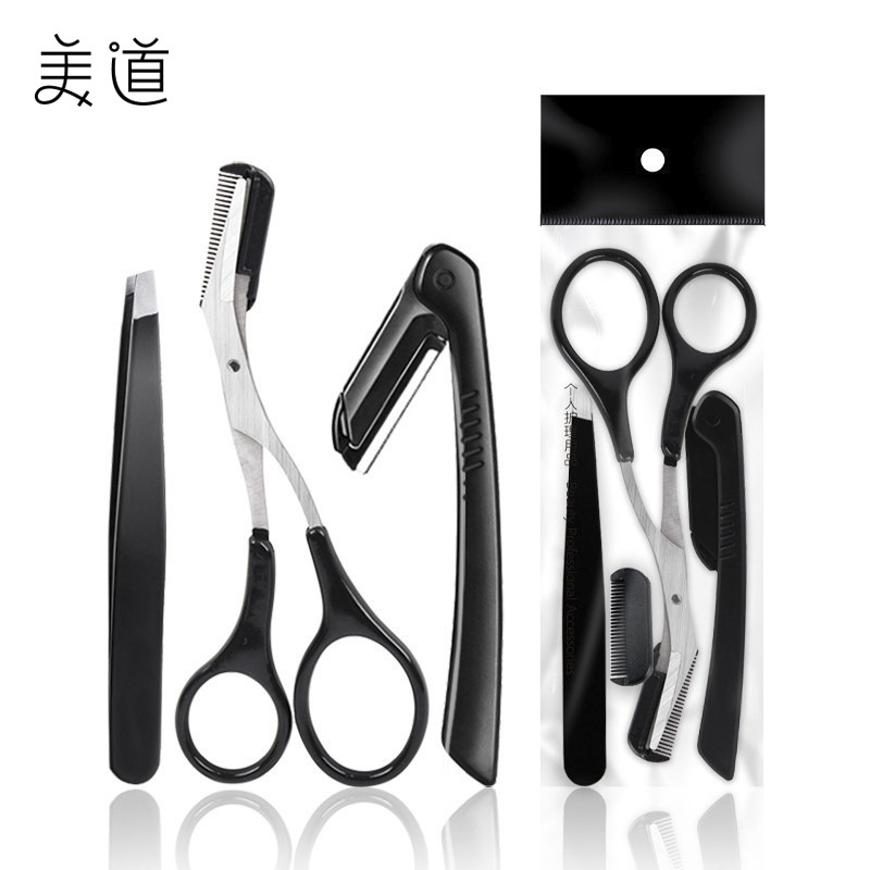 Stainless steel eyebrow trimming knife three-piece eyebrow trimming suit eyebrow clip eyebrow trimming knife tool eyebrow knife suit beauty tool