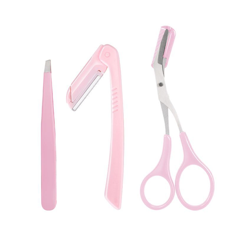 Stainless steel eyebrow trimming knife three-piece eyebrow trimming suit eyebrow clip eyebrow trimming knife tool eyebrow knife suit beauty tool